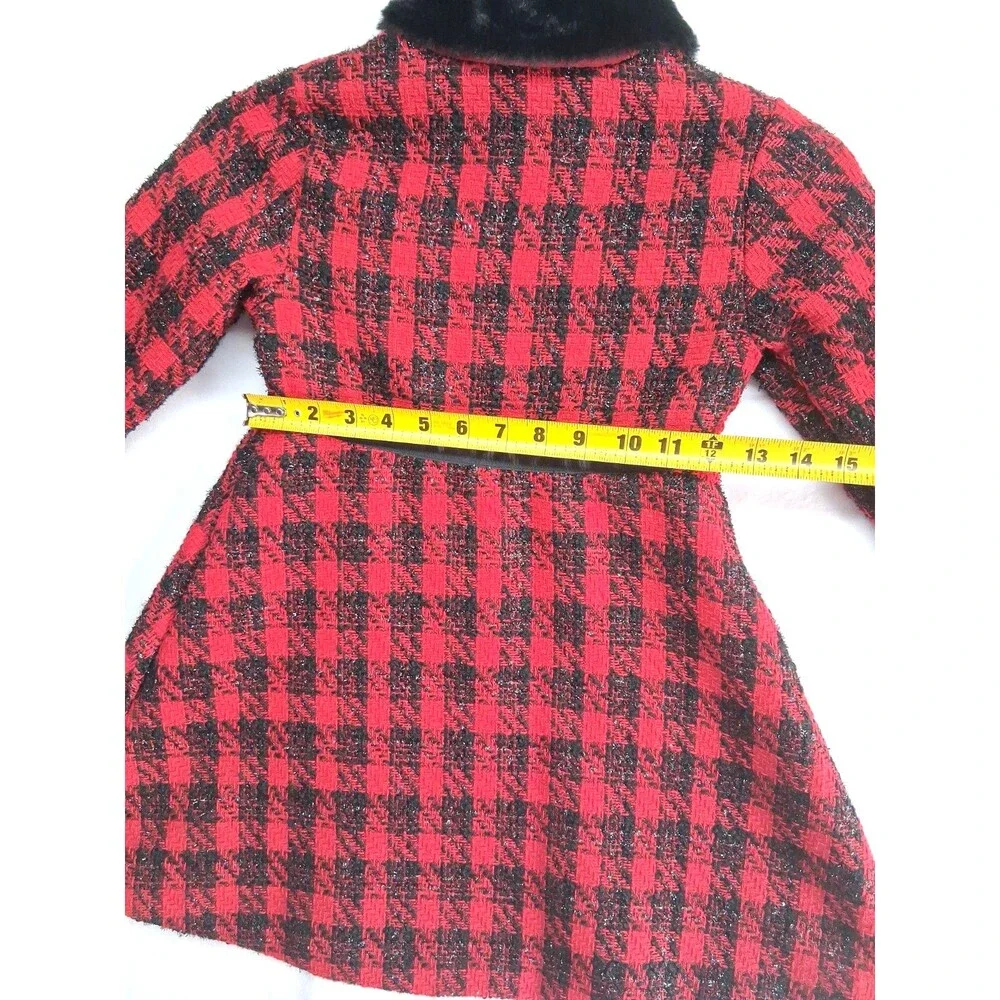 Blueberi Boulevard Girls 6 Red Holiday Christmas Over Coat Faux Fur Plaid
